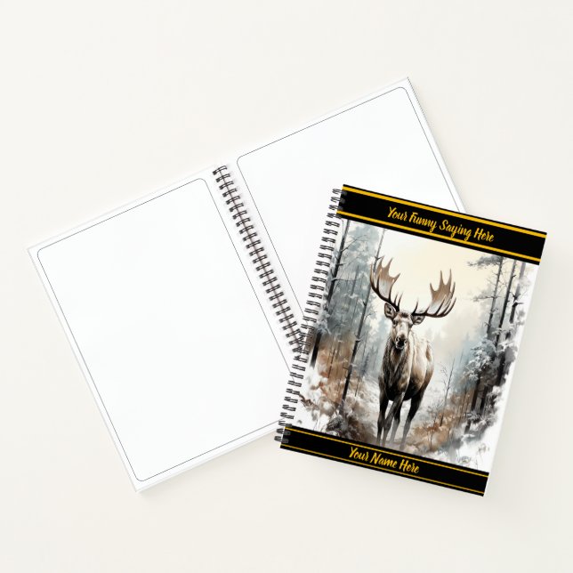 Moose in a snowy dusk forest notebook (Inside)
