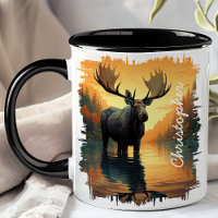 Moose in Autumn Lake Reflection