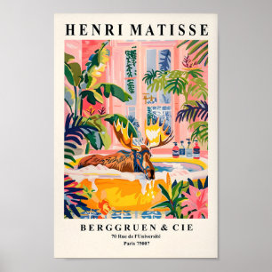 Moose In Bathtub Art Print, Maximalism Wall Art, H Poster