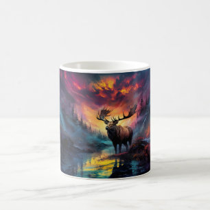Moose In Canyon Creek With Distant Wildfire Coffee Mug