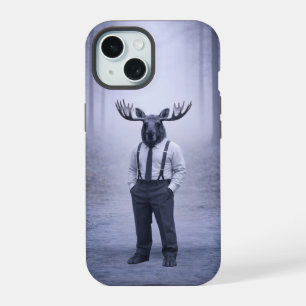 Moose in Classic Suspenders – Silent Forest Portra iPhone 15 Case
