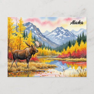 Moose in Denali National Park Alaska Vintage Postcard