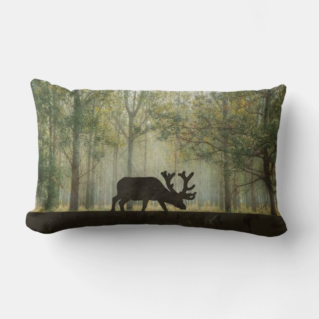 Moose in Forest Illustration Lumbar Cushion (Front)