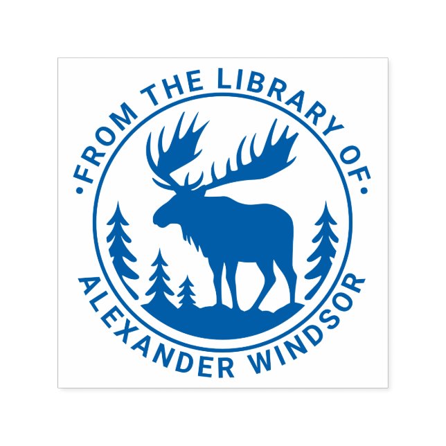Moose in Forest Silhouette Library Book Name #2 Self-inking Stamp (Design)