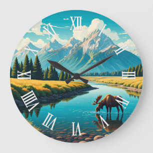 Moose in Grand Teton National Park Large Clock
