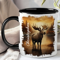 Moose in Misty Lake Reflection
