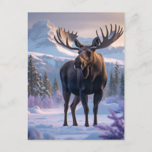 Moose in Snowy Forest Scene Postcard