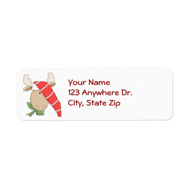 Moose in Stocking Cap Return Address Label (Front)