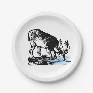 Moose in Stream Paper Plate