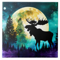 Moose in the forest Full moon