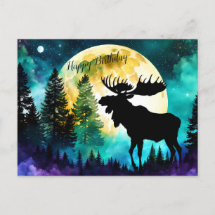Moose in the forest Full moon  Postcard