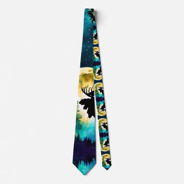 Moose in the forest Full moon  Tie (Front)