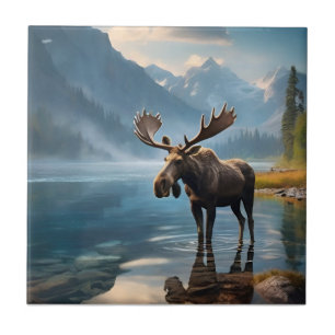 Moose in the lake ceramic tile