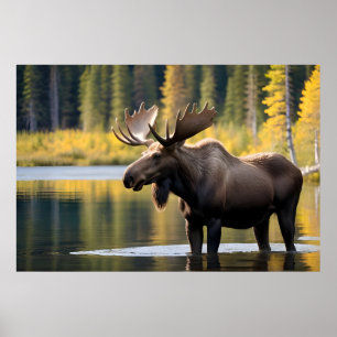 Moose in the lake poster