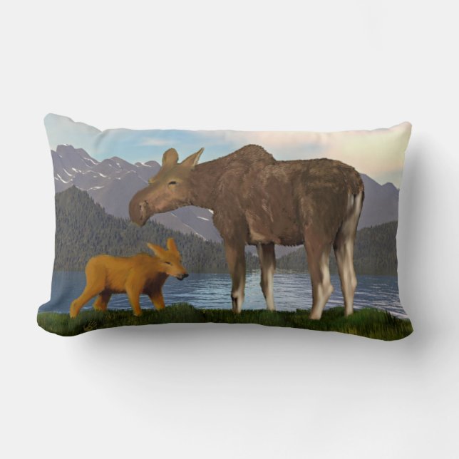 Moose in the Meadow Lumbar Cushion (Front)