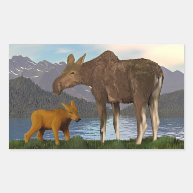 Moose in the Meadow Rectangular Sticker (Front)