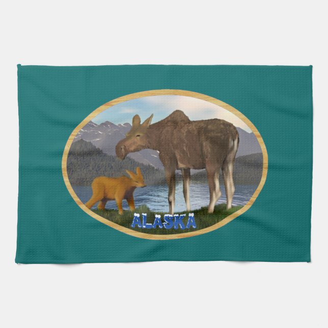 Moose in the Meadow Tea Towel (Horizontal)