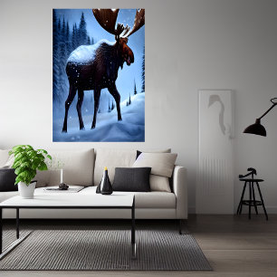 Moose in the snow   AI Art Poster