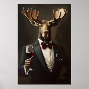 Moose In Tuxedo Poster, Animal Poster, Moose In Poster