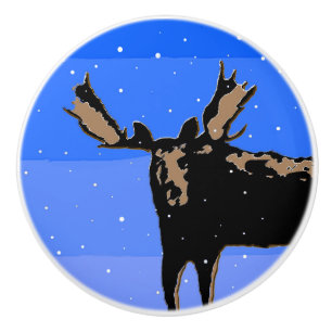 Moose in Winter  - Original Wildlife Art Ceramic Knob