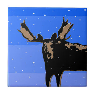Moose in Winter - Original Wildlife Art Ceramic Tile