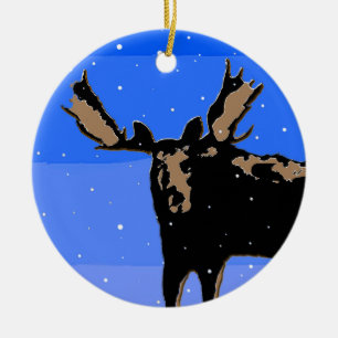 Moose in Winter  - Original Wildlife Art Ceramic Tree Decoration