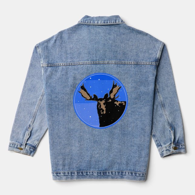 Moose in Winter  - Original Wildlife Art Denim Jacket (Back)
