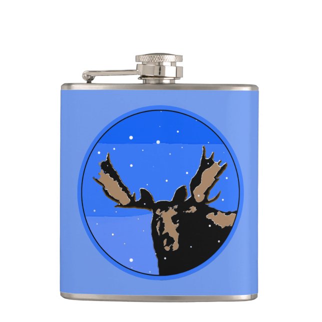 Moose in Winter  - Original Wildlife Art Hip Flask (Front)
