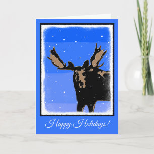 Moose in Winter  - Original Wildlife Art Holiday Card