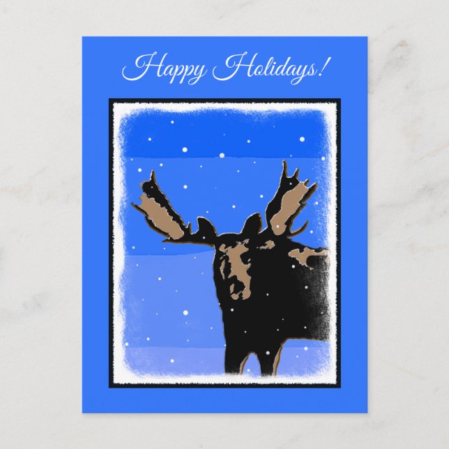 Moose in Winter  - Original Wildlife Art Holiday Postcard (Front)