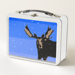 Moose in Winter  - Original Wildlife Art Metal Lunch Box