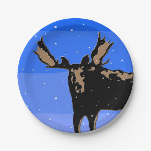 Moose in Winter - Original Wildlife Art Paper Plate