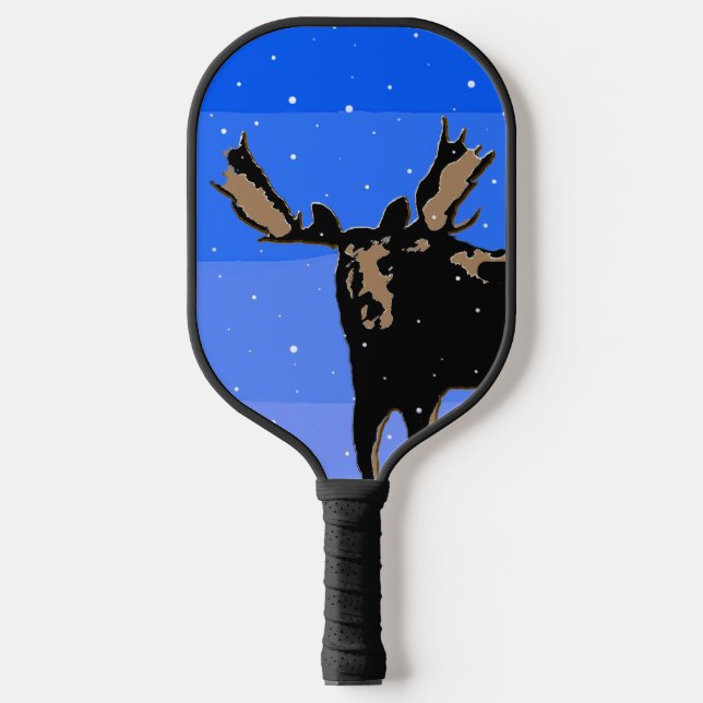Moose in Winter  - Original Wildlife Art Pickleball Paddle (Front)