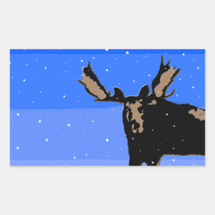 Moose in Winter  - Original Wildlife Art Rectangular Sticker