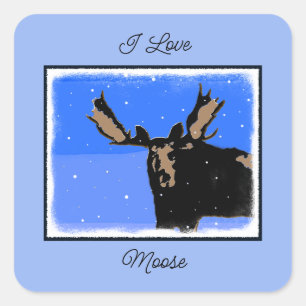 Moose in Winter  - Original Wildlife Art Square Sticker