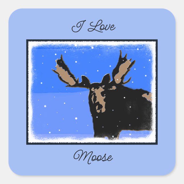 Moose in Winter  - Original Wildlife Art Square Sticker (Front)