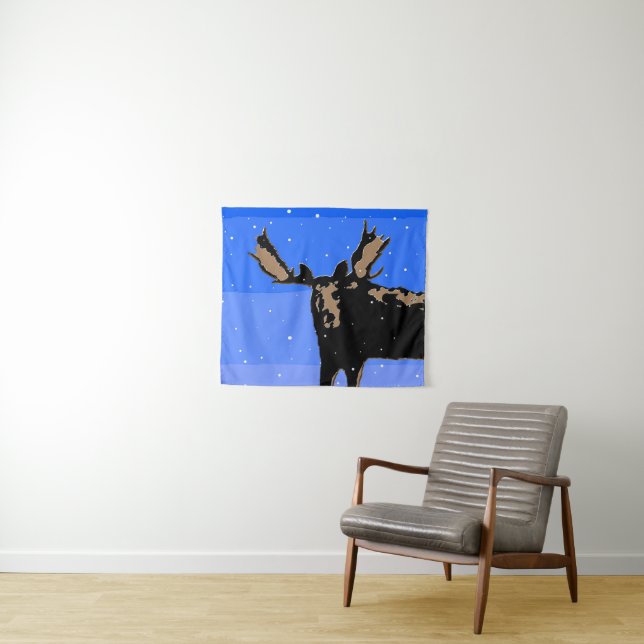 Moose in Winter  - Original Wildlife Art Tapestry (In Situ (Horizontal))