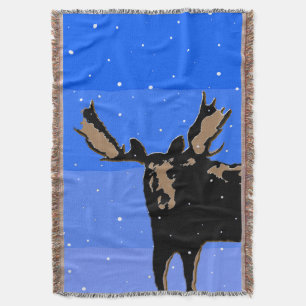 Moose in Winter - Original Wildlife Art Throw Blanket