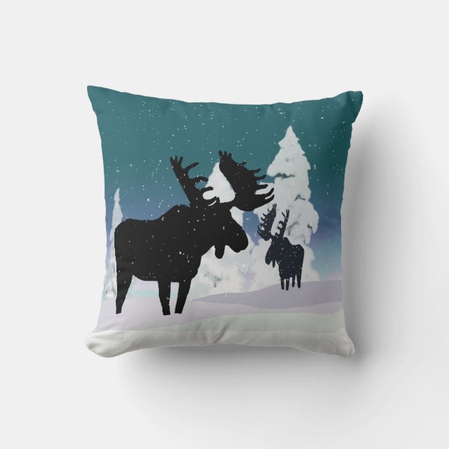 Moose in Winter Snow Cushion (Front)