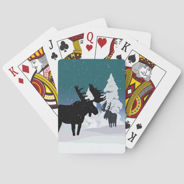 Moose in Winter Snow Playing Cards (Back)