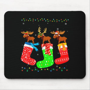 Moose In Xmas Socks Funny Holiday Ugly Sweater Chr Mouse Pad