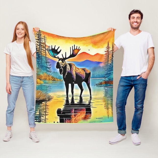 Moose Lake Sunset Majesty Fleece Blanket (In Situ)