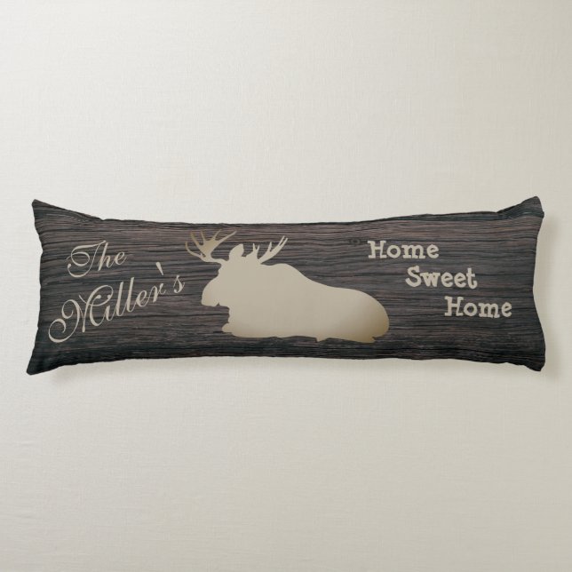 Moose Laying Standing Home Sweet Home Custom Name Body Cushion (Front)