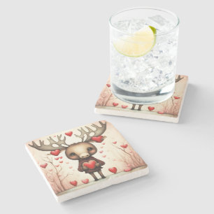 Moose Love 3 Stone Coaster