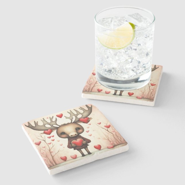 Moose Love 3 Stone Coaster (Side)