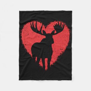 Moose Lover Valentines Day Cute Red Heart Wild Ani Fleece Blanket