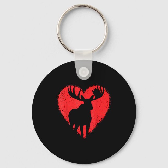 Moose Lover Valentines Day Cute Red Heart Wild Ani Key Ring (Front)