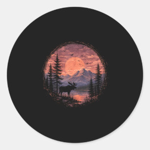 Moose moon lake mountain forest wilderness classic round sticker
