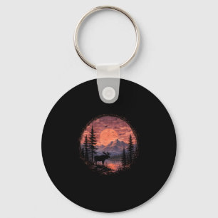 Moose moon lake mountain forest wilderness key ring