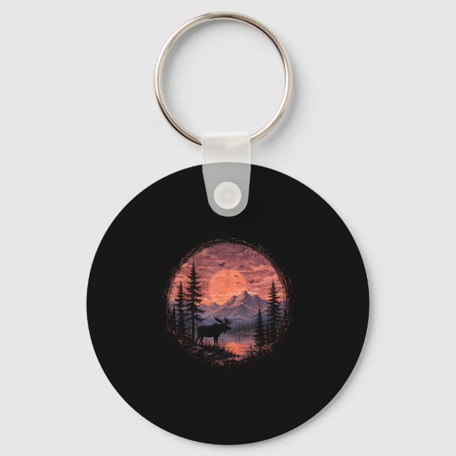 Moose moon lake mountain forest wilderness key ring (Front)